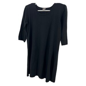 J Jill wool blend black sweater dress L viscose tunic 3/4 sleeve office fall